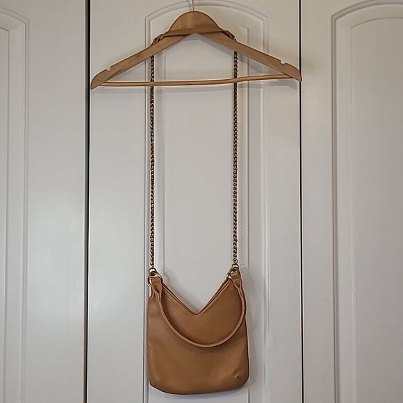 Anthropologie Small Shoulder Bag Chain Crossbody Shoulder Strap Gold Camel Tan - Picture 3 of 16
